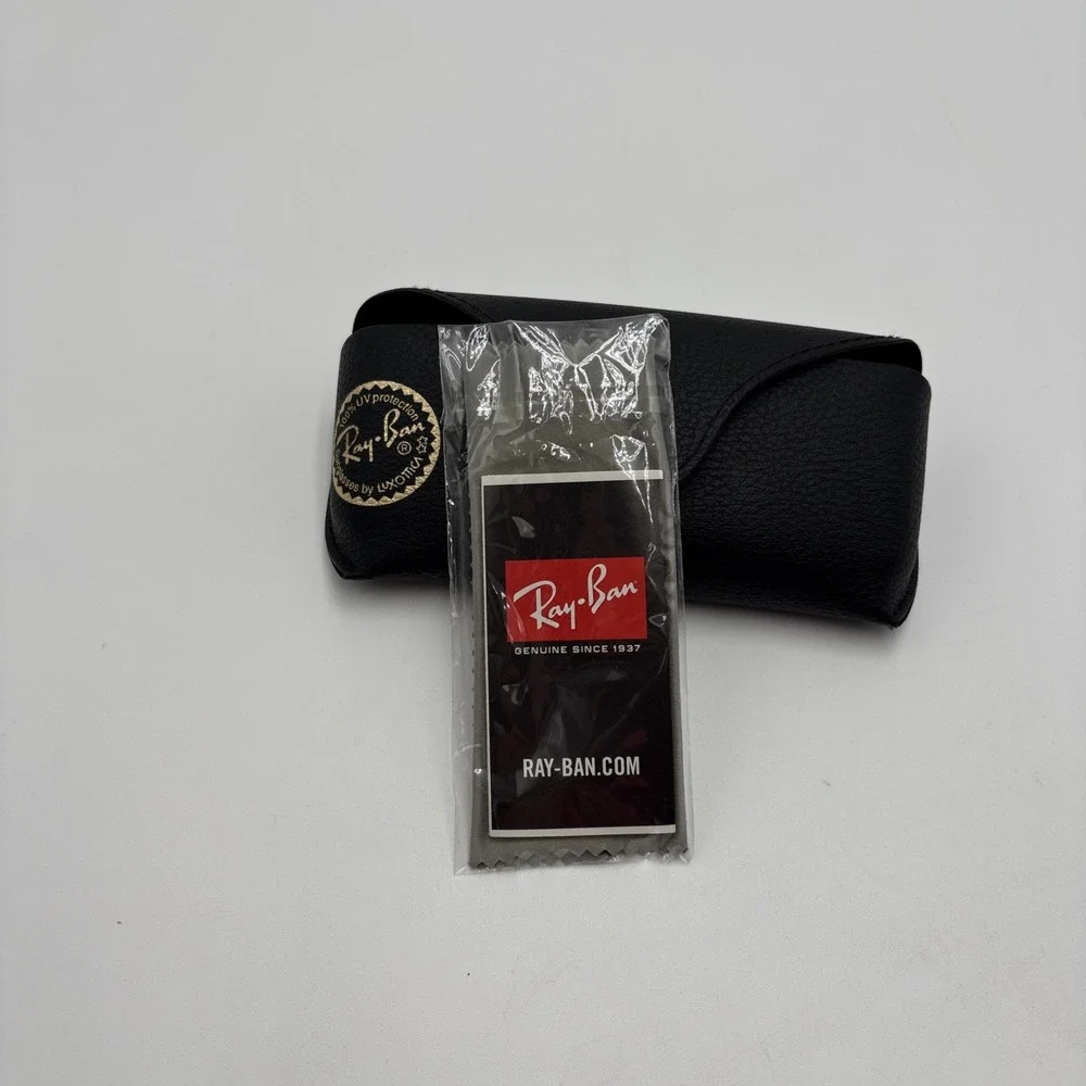 Ray Ban Sunglass Case Black Soft Shell Button Closure Cleaning Cloth Paper Work‎